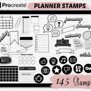 Procreate Planner Stamps | 145 Planner Procreate stamps brushes | Procreate planner brushes | Planner procreate stamps | Procreate stamps