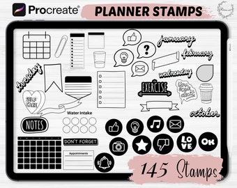 Sellos Procreate Planner / 145 Pinceles de sellos Planner Procreate / Pinceles planificador Procreate / Sellos procreate Planner / Sellos Procreate