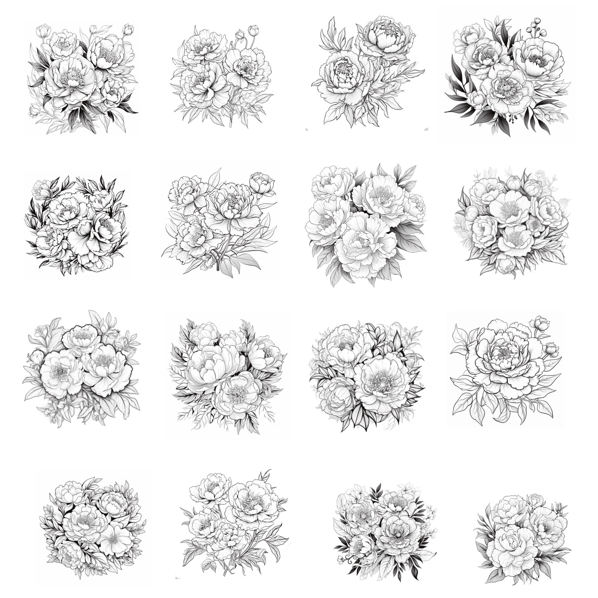 Peony Flower Procreate Stamps | 100 Procreate Floral Stamps | Procreate ...