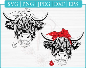 Highland Cow Svg | Highland Heifer svg | Cow svg | Scottish highland cow with flower svg | farm animal svg | Cow head svg | Animal svg