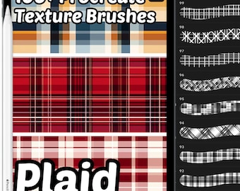 Pincéis de Padrão Xadrez Procreate | Mais de 100 Pincéis de Textura Xadrez Procreate | Textura de Tecido | Pincéis de Padrão Sem Costura Procreate | Xadrez