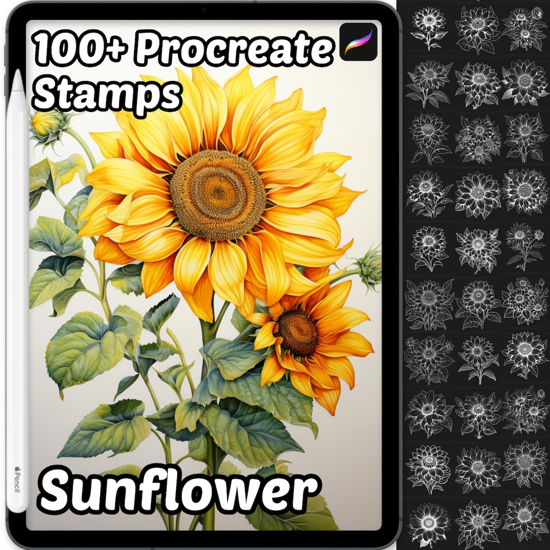 Sunflower Procreate Stamps | 100 Procreate Floral Stamps | Botanical ...
