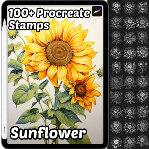 Sellos de procreación de girasol / 100 sellos florales de procreación / Sellos de procreación botánica / Pinceles de procreación floral / Pinceles de girasol