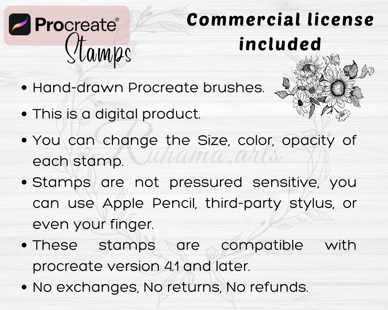 Sunflower Procreate Stamps | 84 Sunflower Procreate Brushes | Floral ...