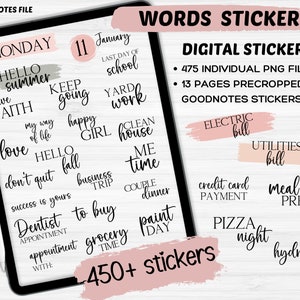 Planner Words Digital Stickers | Calendar Words Goodnotes Digital Stickers | Motivational Phrases words | Pre cropped Goodnotes stickers