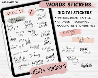 Planner Words Digital Stickers | Calendar Words Goodnotes Digital Stickers | Motivational Phrases words | Pre cropped Goodnotes stickers