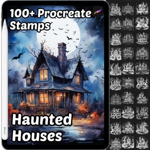 Haunted Houses Procreate Stamps | 100+ Procreate Halloween Stamps | Spooky Houses | Horror Scenes Procreate brushes | Procreate Stamps