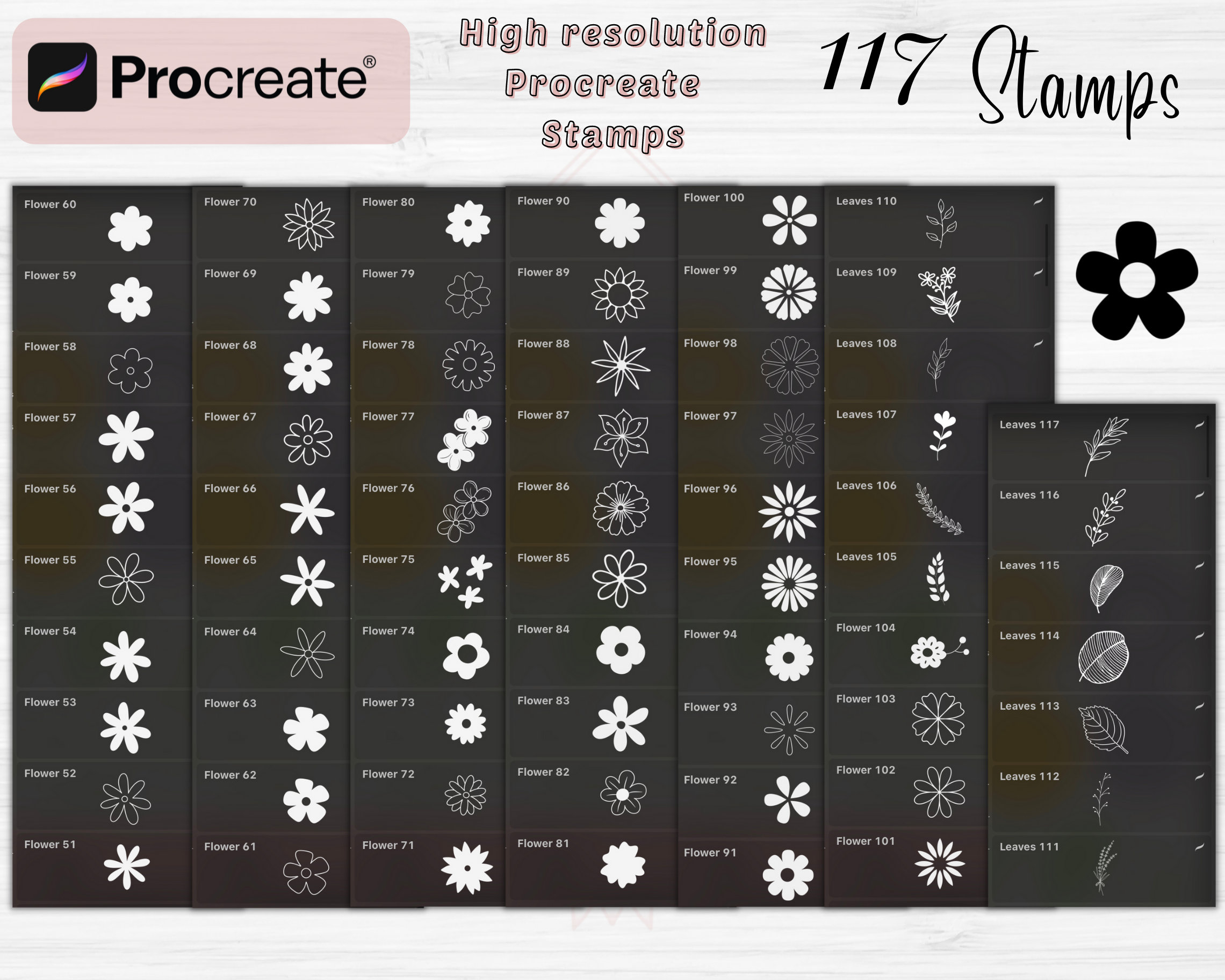 Doodle Flower Procreate Stamps | 117 Flower Procreate Brushes | Floral ...