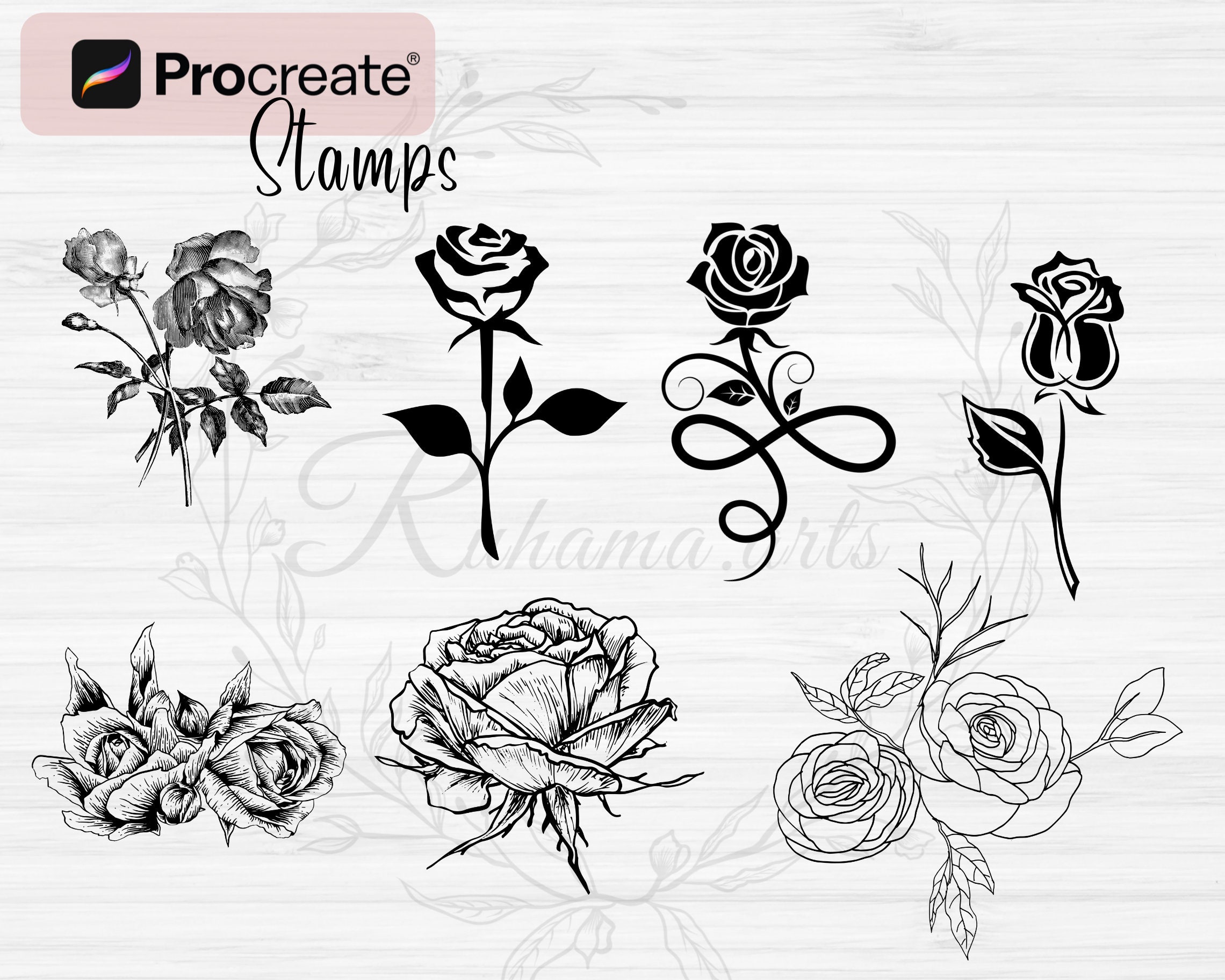 Procreate Rose Flower Stamps | 80 Rose Procreate Stamps |flower Stamps ...