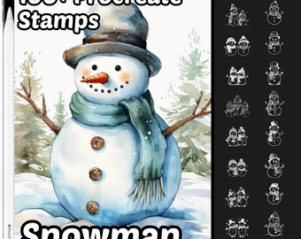 Procreate Snowman Stamps | 100+ Snowmen Procreate Stamps | Cute Winter Procreate Brushes | Kawaii Snowman Procreate | Christmas Procreate