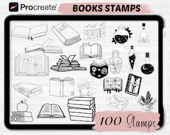 Bücher Procreate Stempel | 100 Procreate Books Pinsel | Doodle Bücher Procreate Stempel |Procreate Pinsel | Mystische Zeugung Stempel | Stempel