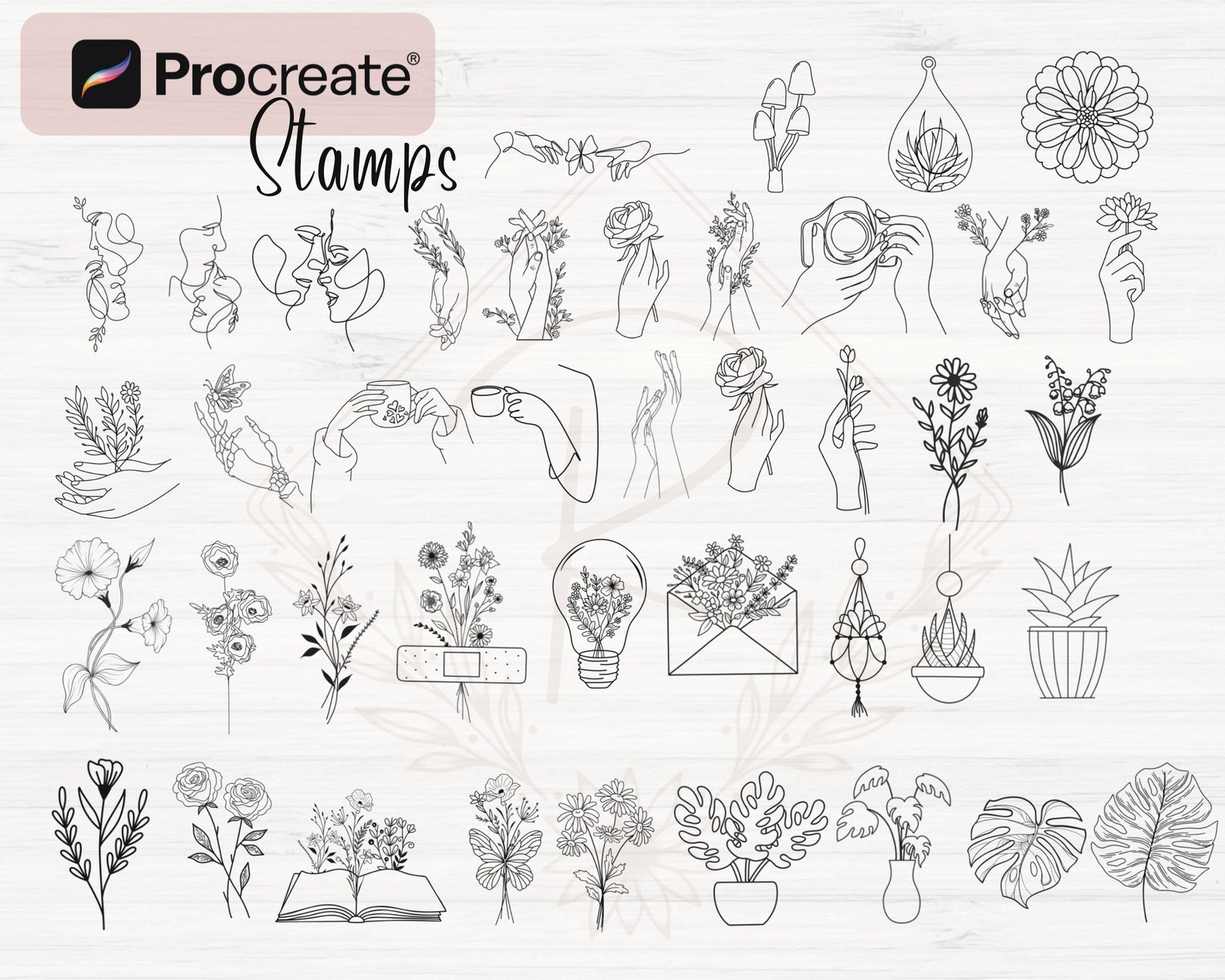 Line Art Procreate Stamps 180 Minimalist Procreate Stamps | Etsy