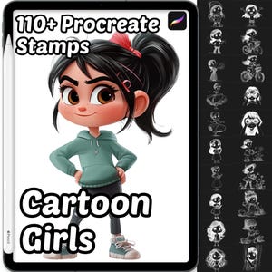 Cartoon Girls Procreate Stamps | 110+ Procreate Cartoon Girls Stamps | Portrait | Human Procreate | Girls Portrait | Cartoon Girls Procreate