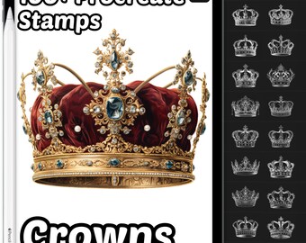 Crowns Procreate Brushes | 100+ Procreate Cute Crowns Stamps | Beautiful Fashion Procreate | Accessories Procreate |Dresses Procreate Stamps