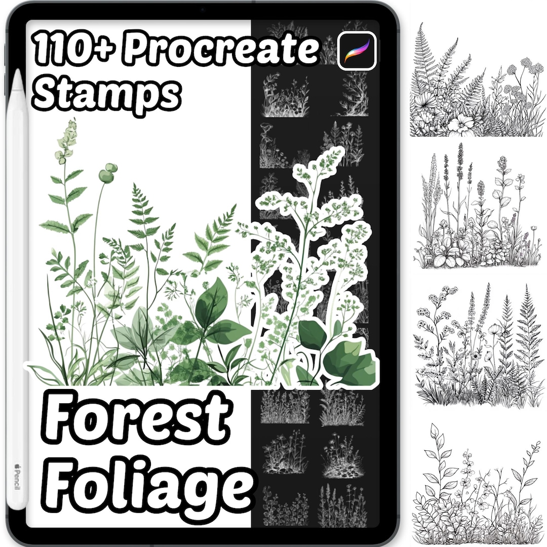 Forest Foliage Procreate Brushes | 100+ Procreate Forest Foliage Stamps ...