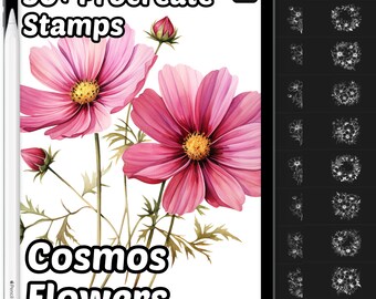 Cosmos Flower Procreate Brushes | 50+ Procreate Cosmos Flower Stamps | Procreate Brushes | Floral Procreate | Botanical Procreate Stamps