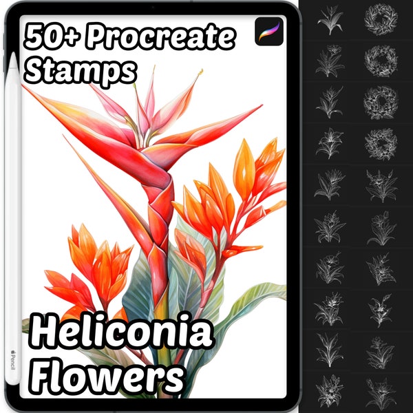 Procreate Heliconia Flower Brushes | 50+ Procreate Heliconia Flower Stamps | Procreate Brushes | Floral Procreate | Botanical Procreate