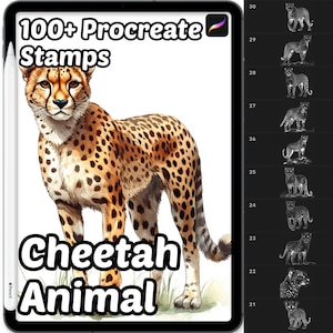 チーター Procreate スタンプ | 100 種類以上のチーター動物 Procreate ブラシ | ジャングルの動物 | 野生動物 Procreate | サファリの動物 | 大型ネコ科動物