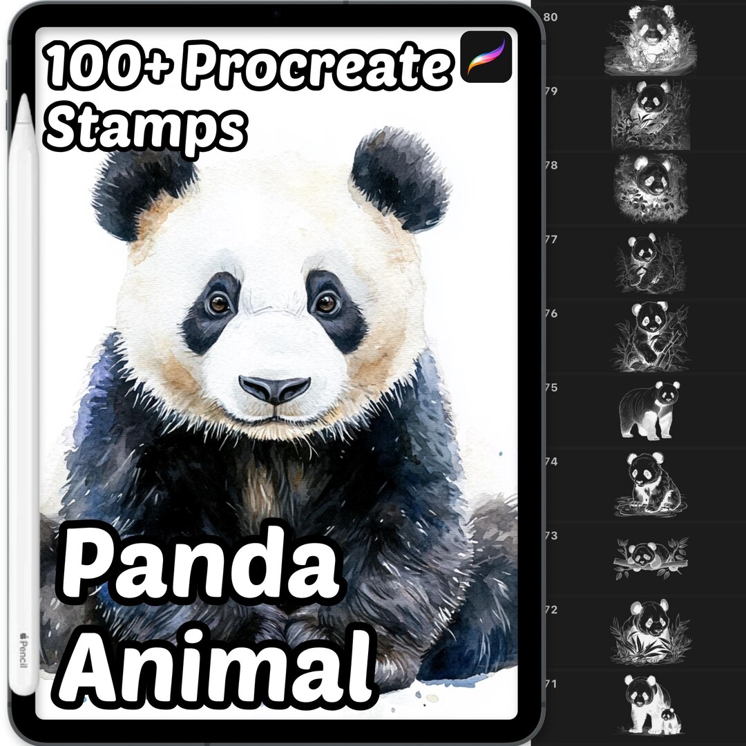 Panda Procreate Stamps | 100+ Panda Animal Procreate Brushes | Farm ...