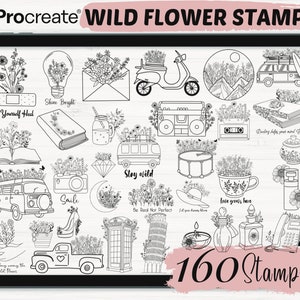 Procreate Wildflower Stamps Bundle| 160 Procreate Flower Brushes ...