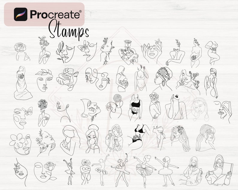 Line Art Procreate Stamps | 180 Minimalist Procreate Stamps | Human ...
