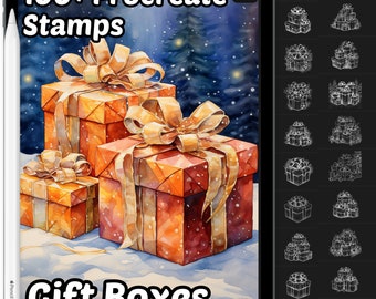 Presents Procreate Stamps | 100+ Procreate Gift Boxes Stamps | Procreate Brushes | Gift Boxes Procreate Brushes | Presents Procreate Stamps