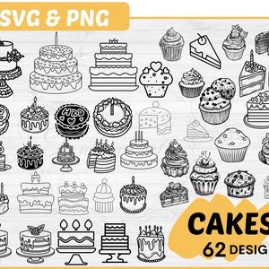 Birthday cake SVG | 62 Cake SVG Bundle file | Cake Svg files| Svg cake | Cake png | birthday cake Svg cut files| Cake svg silhoutte files.
