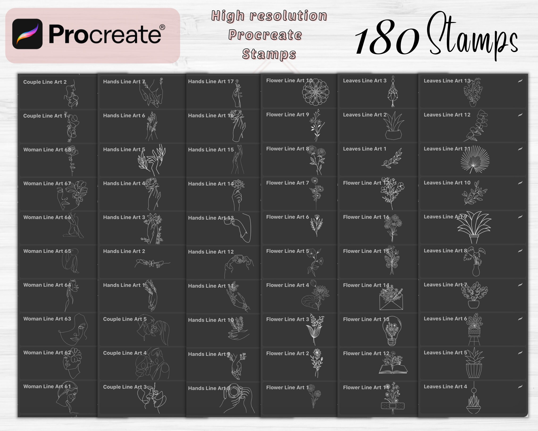 Line Art Procreate Stamps 180 Minimalist Procreate Stamps | Etsy