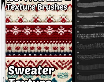 Pincéis para estampas de suéteres Procreate | Mais de 100 pincéis para texturas de suéteres Procreate | Textura de tecido | Pincéis para estampas sem costura Procreate | Suéter