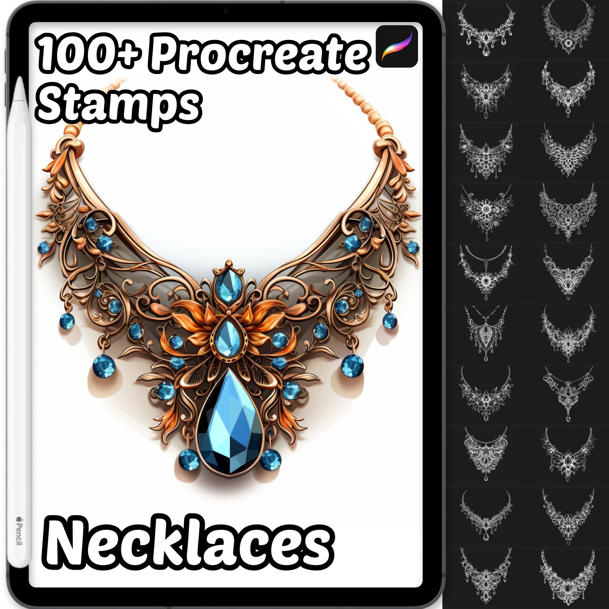 Necklaces Procreate Stamps | 100+ Cute Necklace Brushes for Procreate | Jewelry & Accessories Set