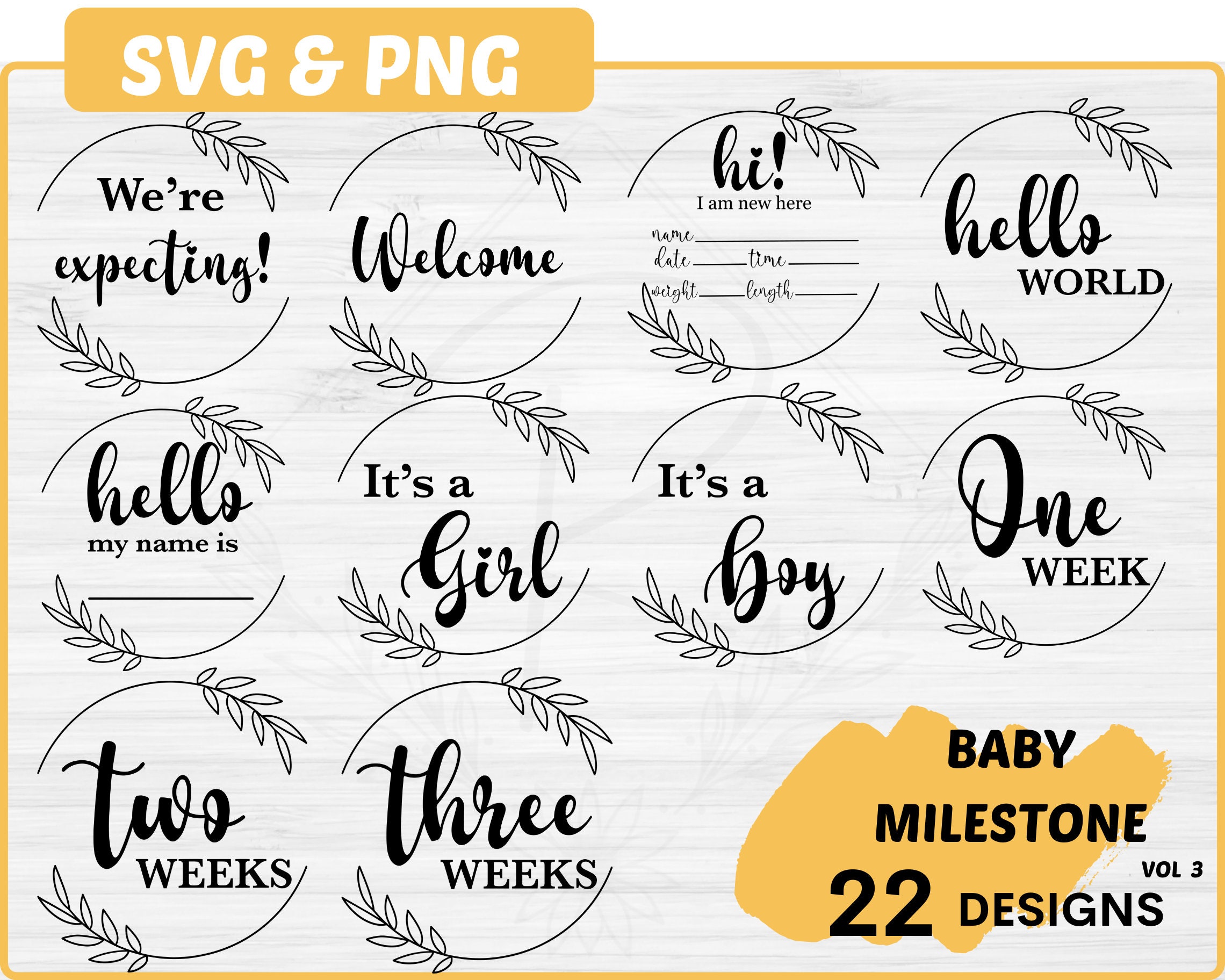 Baby Milestone Svg Bundle | 22 Baby Announcement Svg | Hello World Svg ...