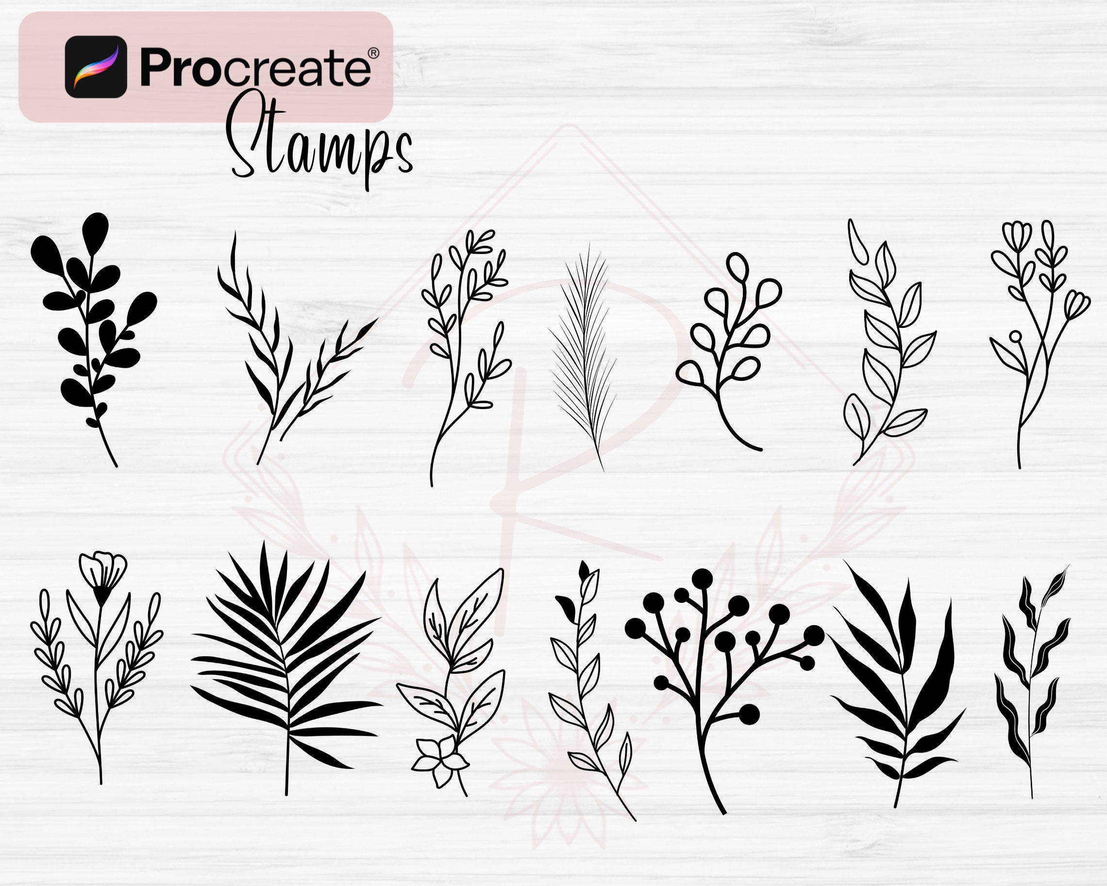 Boho Leaf Procreate Stamps | 100 Boho Abstract Doodle Procreate Brushes ...