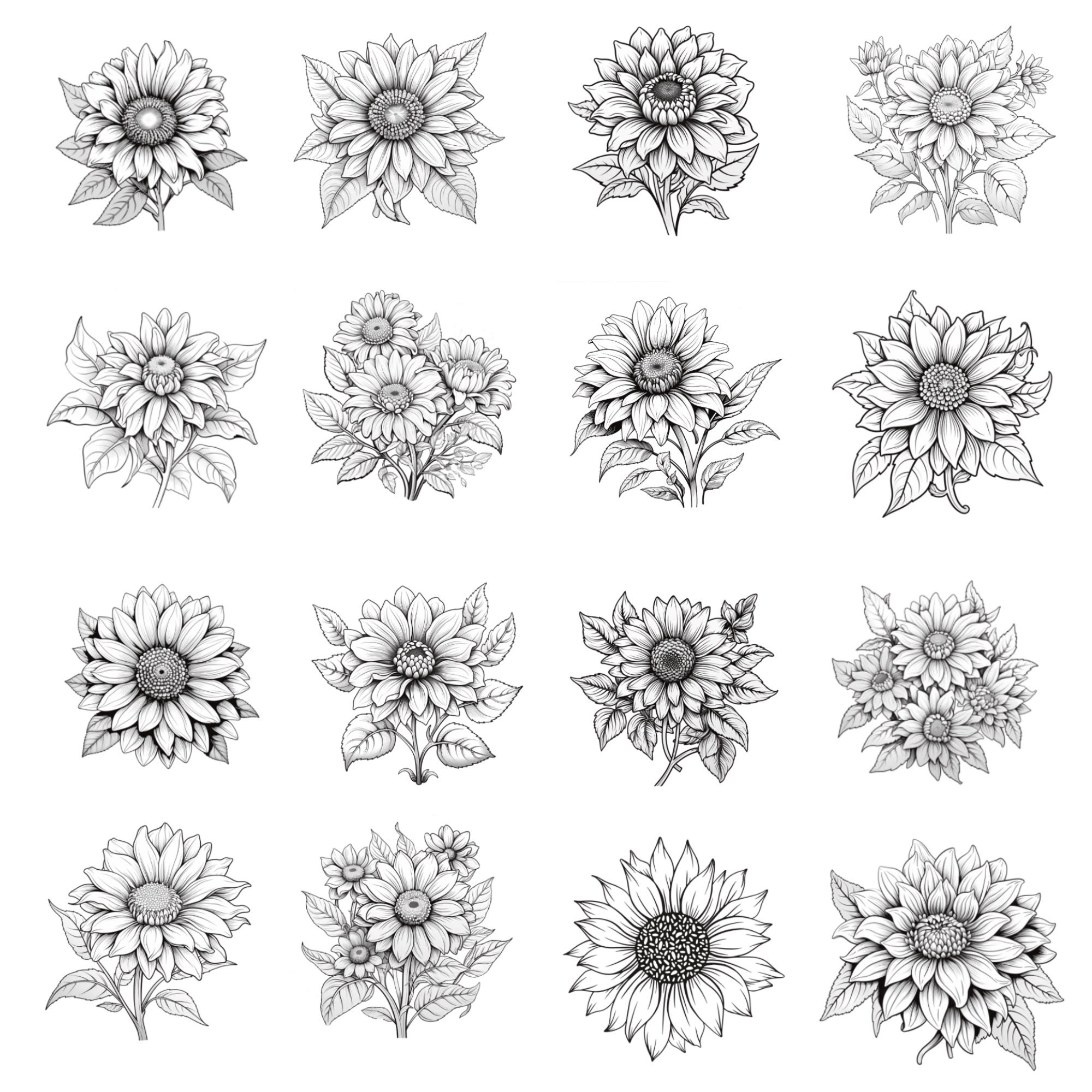 Sunflower Procreate Stamps | 100 Procreate Floral Stamps | Botanical ...