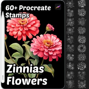 Zinnias Flower Procreate Stamps | 50+ Procreate Floral Stamps | Procreate Brushes | Flower Procreate Brushes | Botanical Procreate Stamps