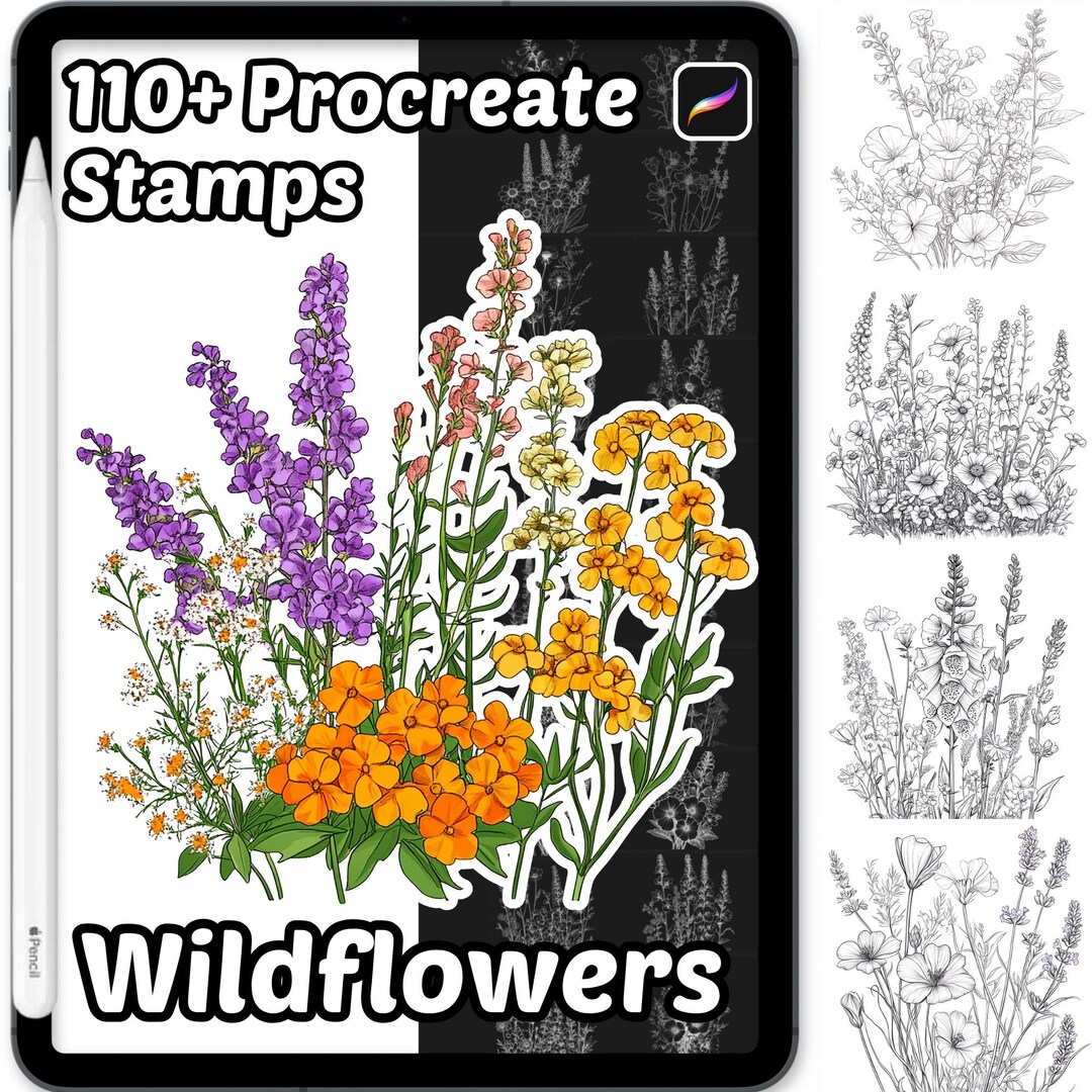 Wildflowers Procreate Brushes | 100+ Procreate Flower Stamps ...