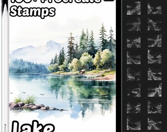 Lakeside Procreate Stamps | 100+ Procreate Nature Stamps | Lakeside Procreate Stamps  | Beautiful Nature Scene Procreate brushes