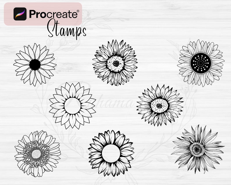 Sunflower Procreate Stamps | 84 Sunflower Procreate Brushes | Floral ...