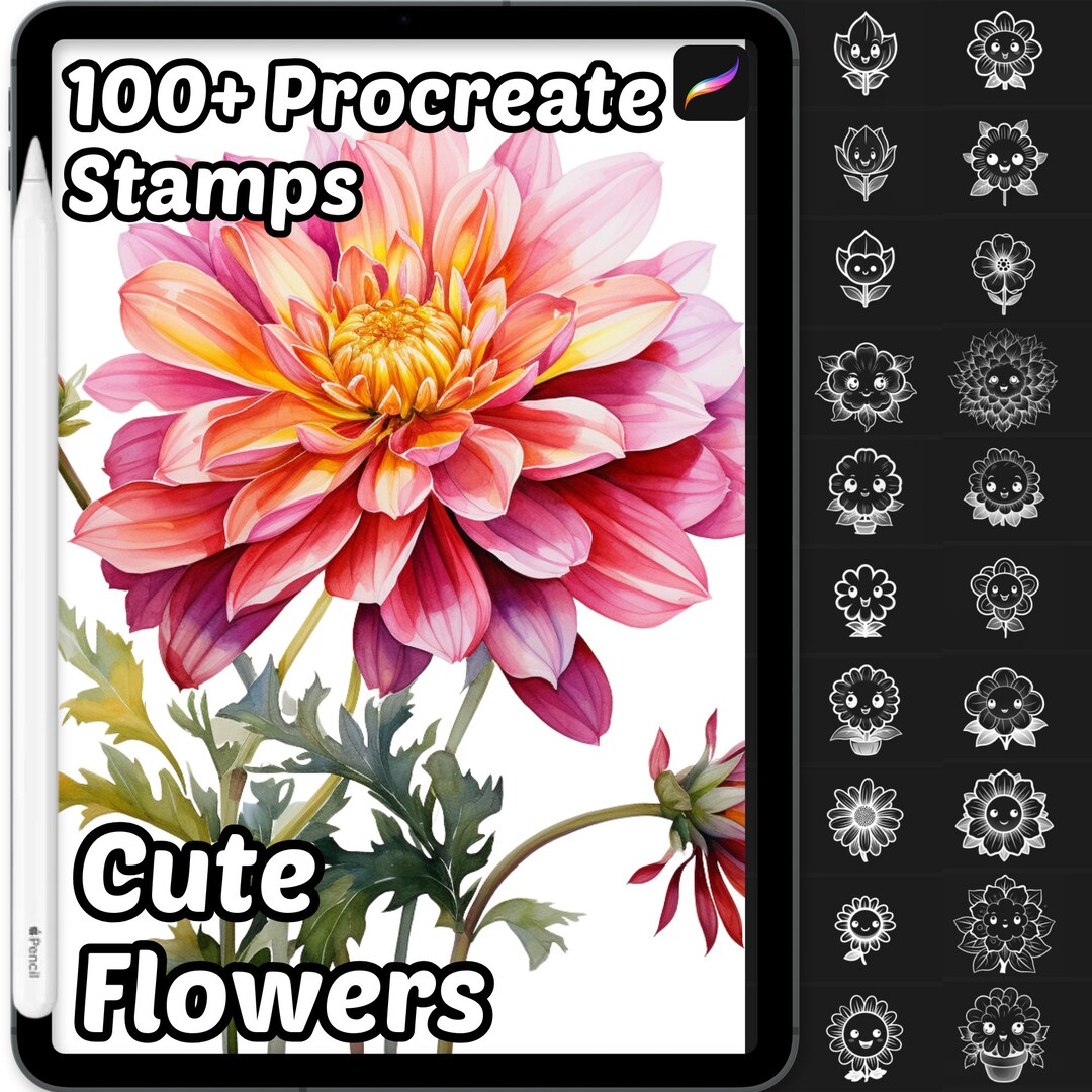 Cute Flower Procreate Stamps | 100 Procreate Floral Stamps | Procreate ...