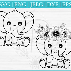 Baby Elephant Svg bundle | Cute baby elephant svg | Elephant with floral crown svg | Baby shower svg | Baby girl svg | baby boy svg | PNG