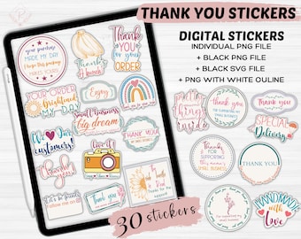 Digital Danke Aufkleber Png Handbeschriftet | 30 Dankeschön Datei | Label SVG | Kleinunternehmen svg | Mit Liebe gemacht svg | Verpackungsaufkleber