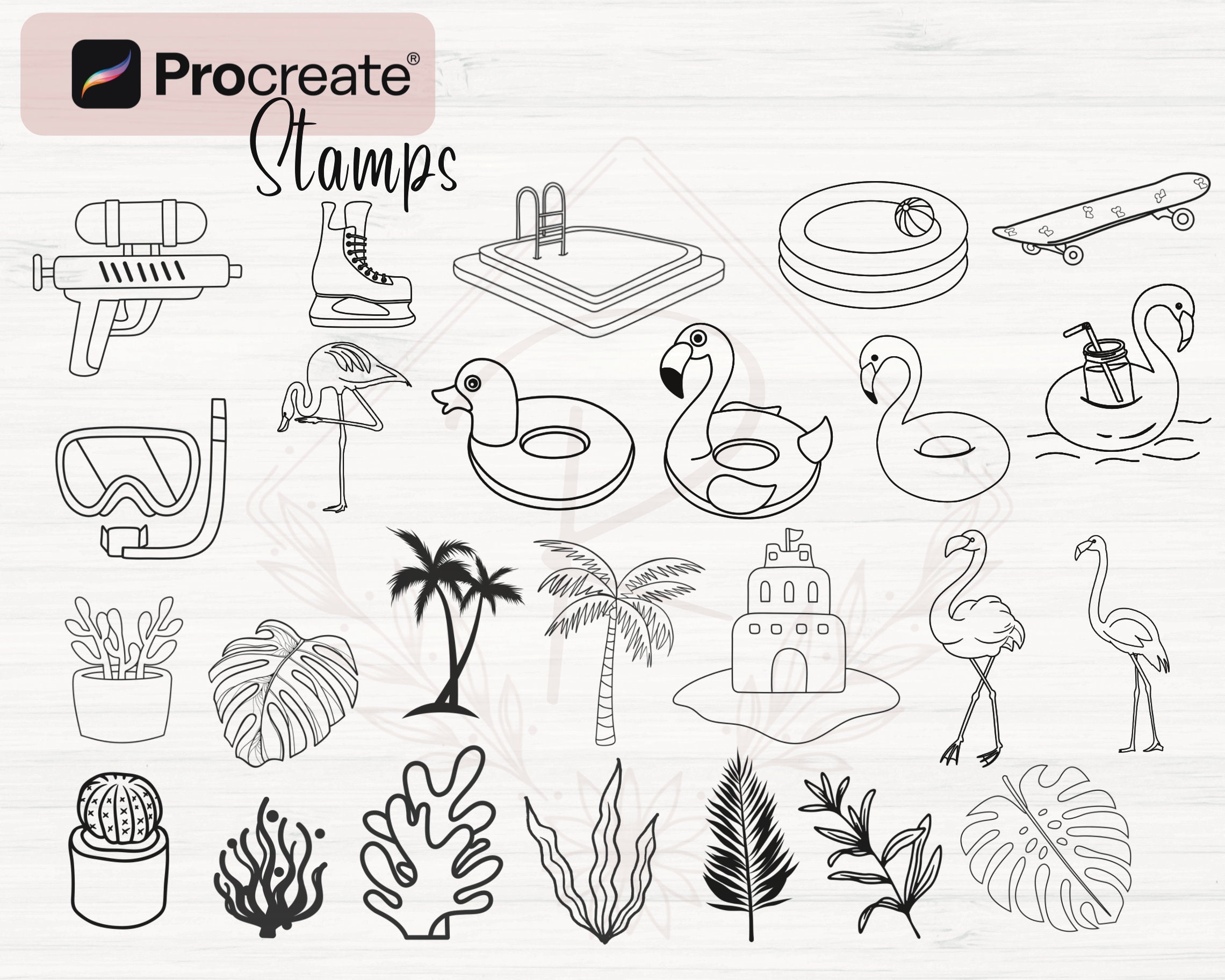Summer Procreate Stamps | 162 Summer Procreate Brushes | Sea Animal ...