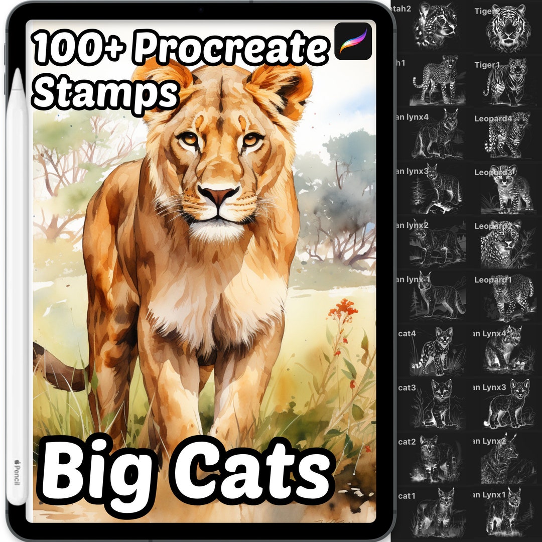 Big Cats Animal Procreate Stamps | 100+ Big Cats Animal Procreate ...