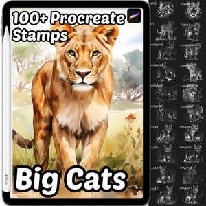 Big Cats Animal Procreate Stamps | 100+ Big Cats Animal Procreate brushes | Procreate stamps | Nature Procreate | Wildlife Procreate | Lion