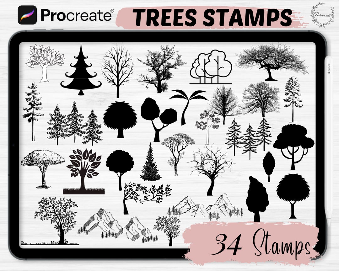 Tree Procreate Stamps | 34 Procreate Trees Brushset | Procreate Tree ...
