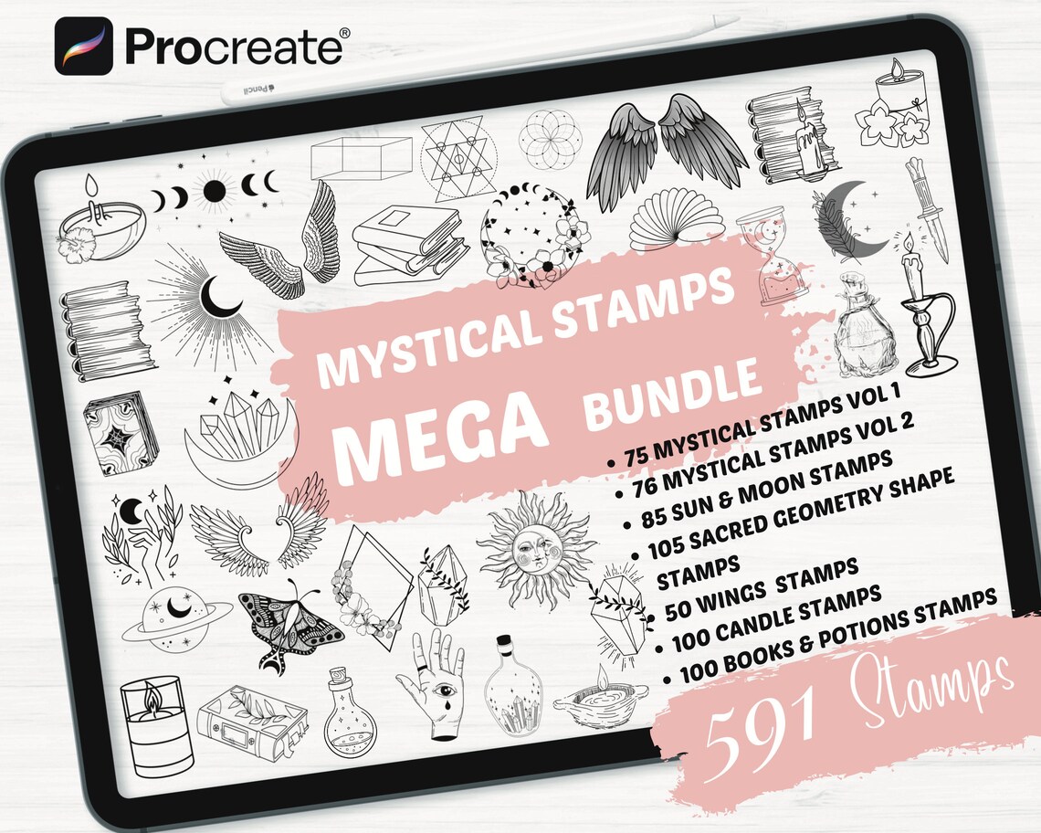 Mystical Procreate Stamps Mega Bundle | 591 Celestial Procreate Stamps ...