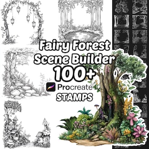 Fairy Forest Builder Procreate Brushes | 100+ Procreate Forest Stamps | Leaves | Flowers | Botanical Nature | Floral Background | Trees