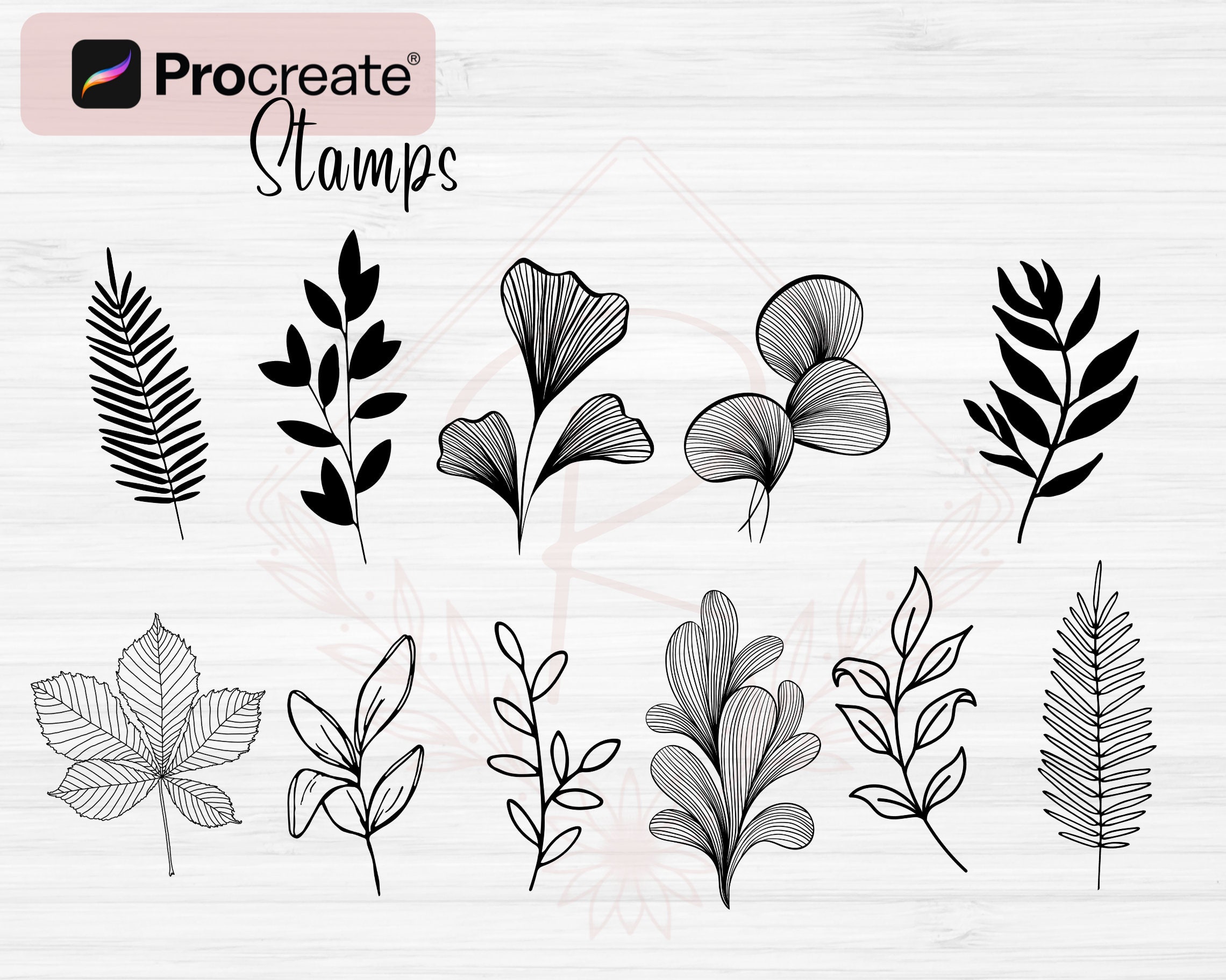 Boho Leaf Procreate Stamps | 100 Boho Abstract Doodle Procreate Brushes ...