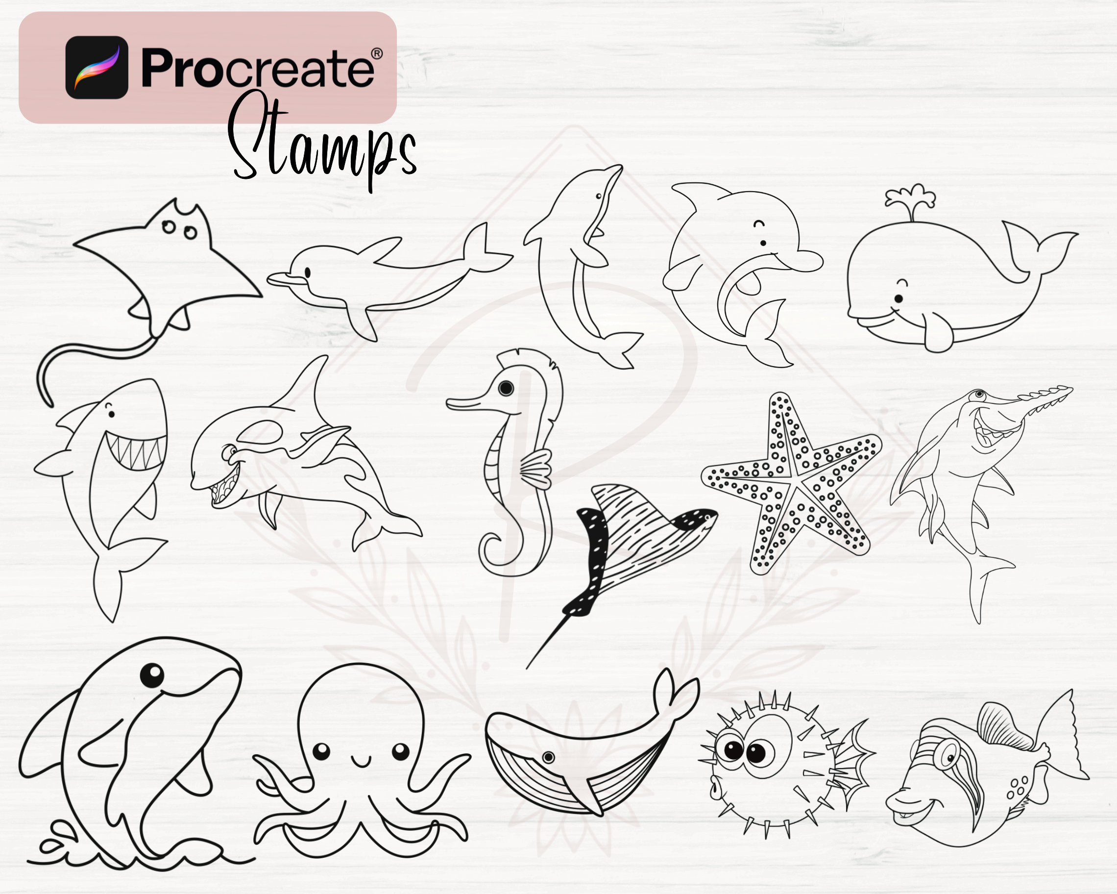 Sea Animal Procreate Stamps 84 Ocean Animal Procreate | Etsy