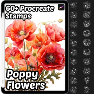 Poppy Flower Procreate Stamps | 60+ Procreate Floral Stamps | Botanical Procreate Stamps | Floral Procreate brushes | Procreate Stamps