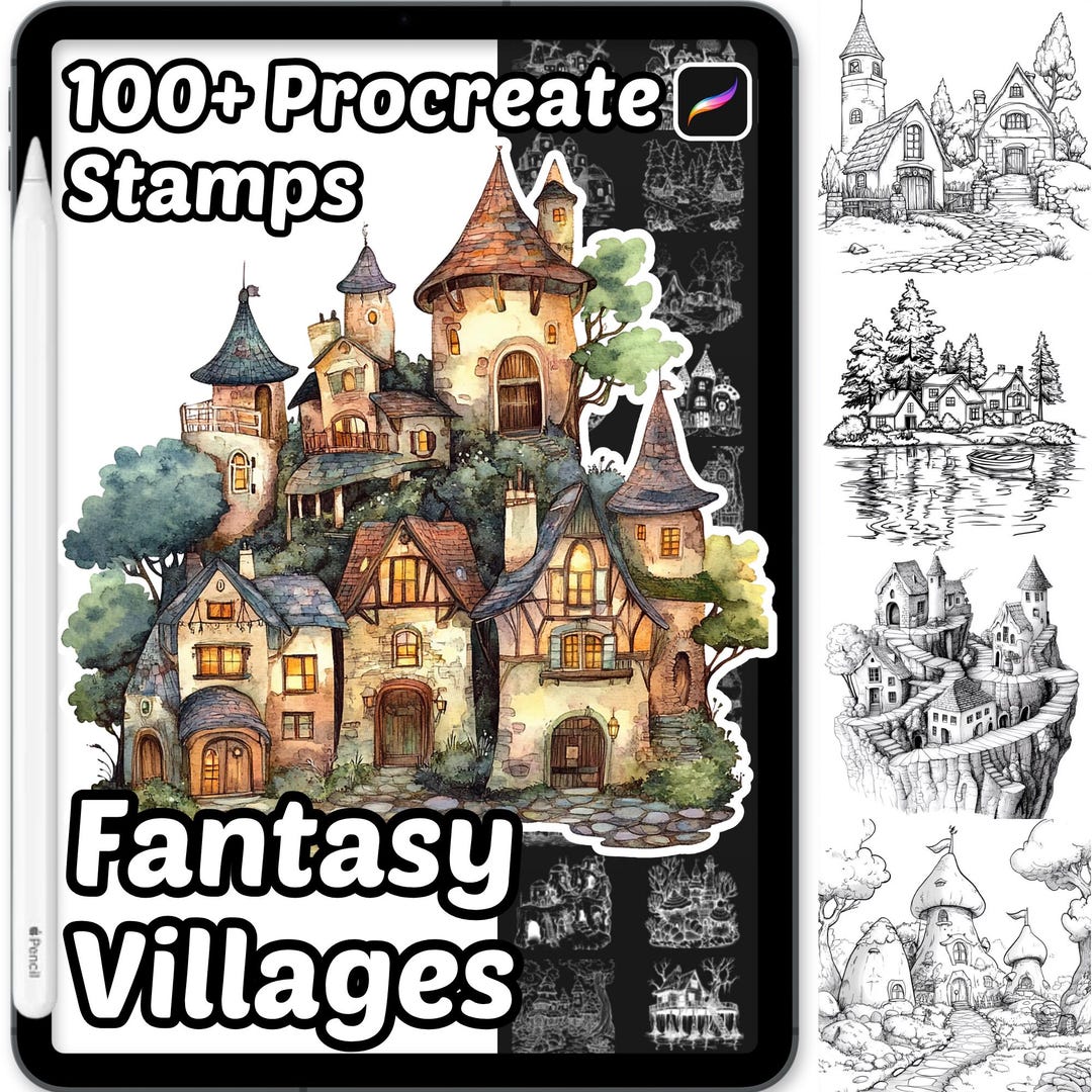 Fantasy Village Procreate Stamps | 100+ Procreate Fantasy Village ...